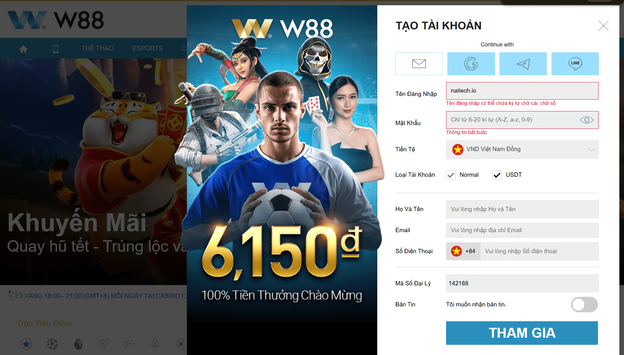 Hướng dẫn đăng ký w88