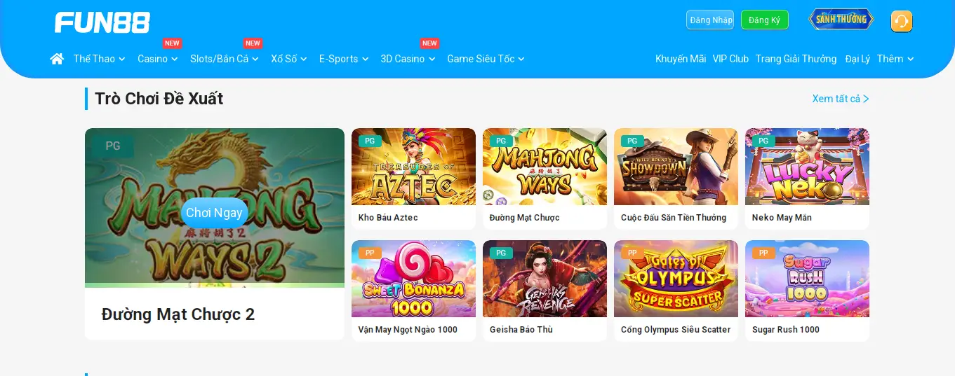 Top 3 trò chơi Slot hot nhất tại Fun88 không nên bỏ lỡ